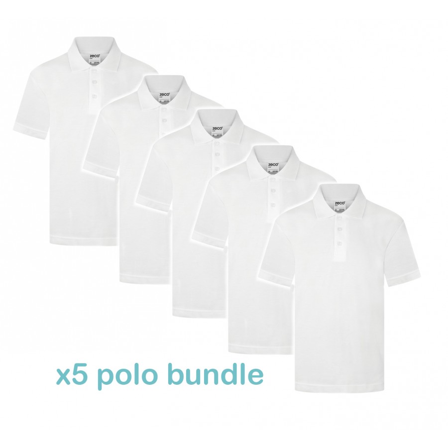 5x White Heavyweight Polo Shirt General Schoolwear Loop